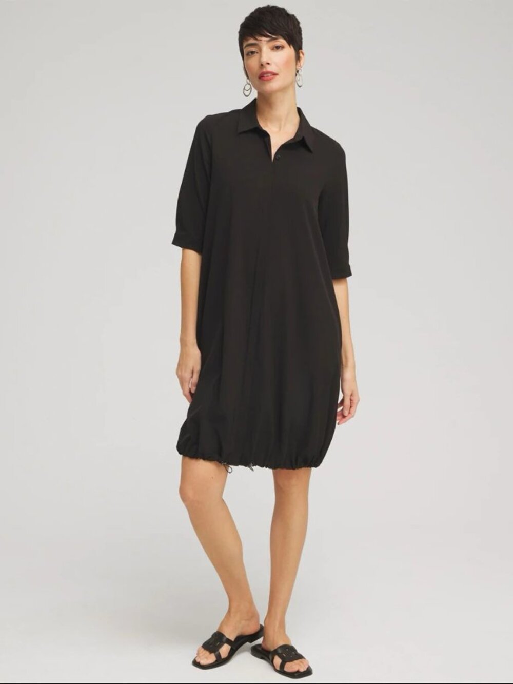 Chico's Black Short Sleeve Travelers Adjustable Bubble Hem Dress 1 M